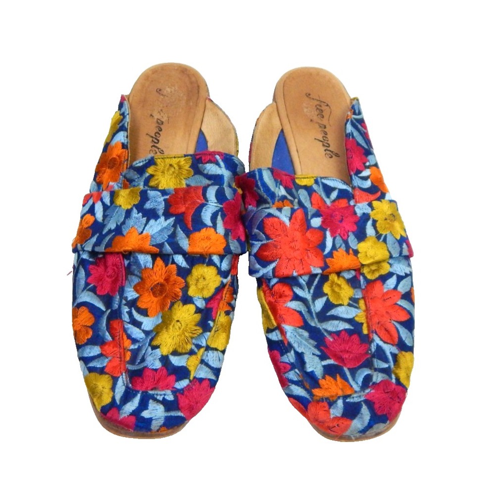 Free People Mules At Ease Floral Embroidered Slip On Loafer